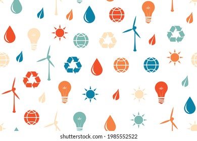 Environmental icons seamless pattern. Repetitive green ecology icons pattern on transparent background. EPS 10.