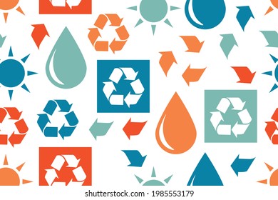 Environmental icons seamless pattern. Repetitive green ecology icons pattern on transparent background. EPS 10.