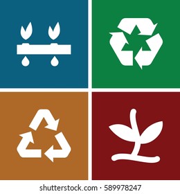 environmental icons set. Set of 4 environmental filled icons such as recycle