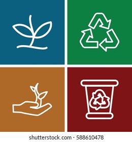 environmental icons set. Set of 4 environmental outline icons such as recycle bin, recycle, plant