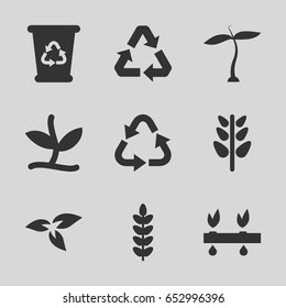 Environmental icons set. set of 9 environmental filled icons such as plant, recycle bin
