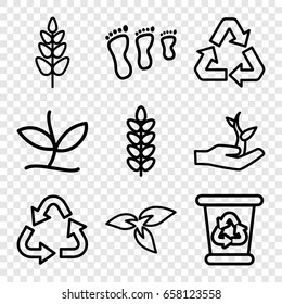 Environmental icons set. set of 9 environmental outline icons such as plant, recycle bin, recycle, plant on hand