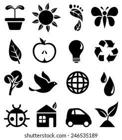 Environmental Icons - Set of black icons with different symbols of the green movement.  Each icon is grouped individually for easy editing.