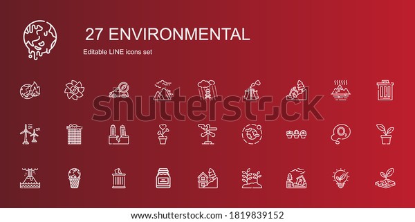 environmental\
icons set. Collection of environmental with earthquake, plant,\
landslide, conserve, trash, global warming, eruption, environment.\
Editable and scalable environmental\
icons.