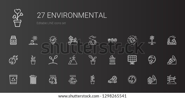 environmental icons set.\
Collection of environmental with ozone layer, electric car, plant,\
global warming, recycle bin, solar panel. Editable and scalable\
environmental\
icons.
