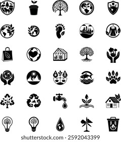 Environmental Icons Sustainability, Ecology, Nature, Recycle, Planet Earth