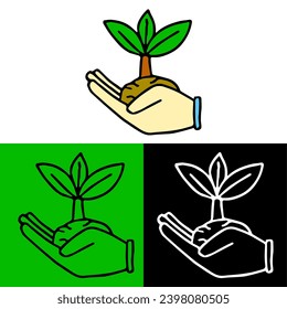 environmental illustration concept with hands and plants, which can be used for icons, logos or symbols in flat design style