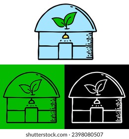 environmental illustration concept with a house for growing plants with plant symbols, which can be used for icons, logos or symbols in flat design style