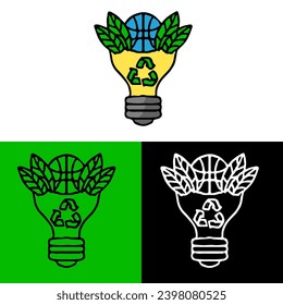 environmental illustration concept with recycled lamps and leaves, which can be used for icons, logos or symbols in flat design style