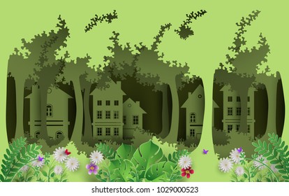 environmental illustration. home and garden. paper art design.