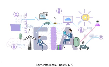 Environmental impact assessment, EIA. Assessment of the environmental consequences. Concept vector illustration in flat style, isolated on white background.