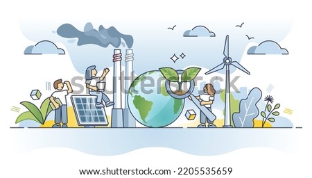 Environmental impact assessment or EIA nature analysis outline concept. Ecological effect review with alternative power sources instead of CO2 pollution vector illustration. Examination and research.