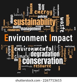 plantilla de nube de palabras de impacto ambiental. Vector de concepto de ley sobre fondo blanco.