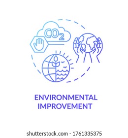 Environmental improvement blue gradient concept icon. Reduce industrial waste, stop CO2 emission. Sustainable production idea thin line illustration. Vector isolated outline RGB color drawing
