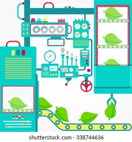 Environmental industry. Environmental industry with machinery and gripper holding leaf.