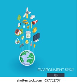 Environmental integrated 3d web icons. Digital network isometric progress concept. Connected graphic design line growth system. Abstract background for ecology, recycle and energy. Vector Infograph