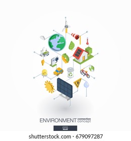 Environmental integrated 3d web icons. Digital network isometric interact concept. Connected graphic design dot and line system. Abstract background for ecology, recycle and energy. Vector on white.