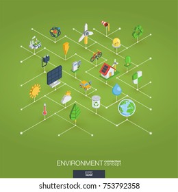 Environmental Integrated 3d Web Icons. Digital Network Isometric Interact Concept. Connected Graphic Design Dot And Line System. Abstract Background For Ecology, Recycle And Energy. Vector Infograph