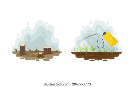 Environmental Issue and Ecological Problem with Deforestation Vector Set