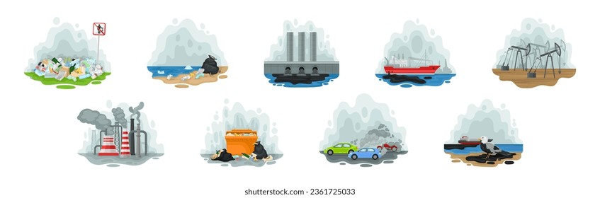 Environmental Issue and Ecological Problem Scene Vector Set
