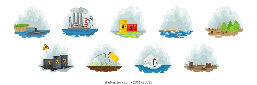 Environmental Issue and Ecological Problem Scene Vector Set