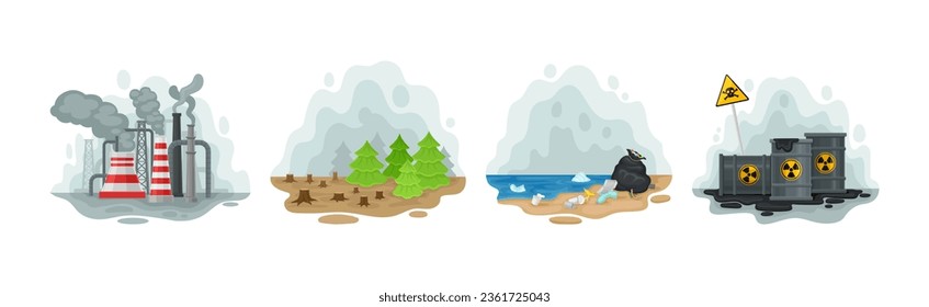 Environmental Issue and Ecological Problem Scene Vector Set