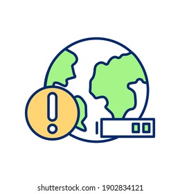 Environmental issue RGB color icon. Planet exhaustion. Ecosystem in danger. Low energy, decreased power, low resources. Sustainable development to prevent global damage. Isolated vector illustration