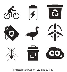 Environmental Issues icon set. Collection of Environment and Climate related vector glyph icons