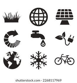 Environmental Issues icon set. Collection of Environment and Climate related vector glyph icons