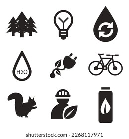 Environmental Issues icon set. Collection of Environment and Climate related vector glyph icons