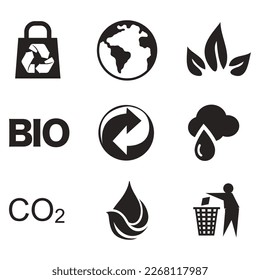 Environmental Issues icon set. Collection of Environment and Climate related vector glyph icons