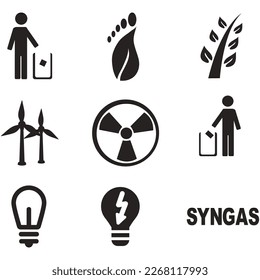 Conjunto de iconos de temas ambientales. Colección de iconos de glifos vectoriales relacionados con el medio ambiente y el clima