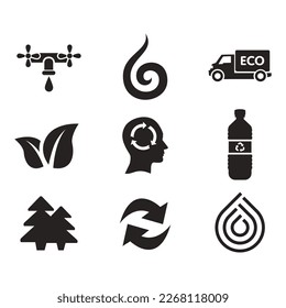 Environmental Issues icon set. Collection of Environment and Climate related vector glyph icons