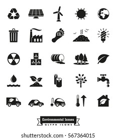 Environmental Issues icon set. Collection of Environment and Climate related vector glyph icons