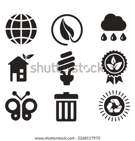 Environmental Issues icon set. Collection of Environment and Climate related vector glyph icons