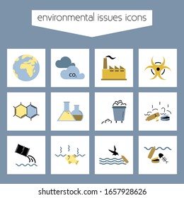 Environmental issues icons. Vector design for ECO facts infographics. Theme of ecological crisis of the planet. Environmental pollution. Clean and minimalist flat style drawings.

