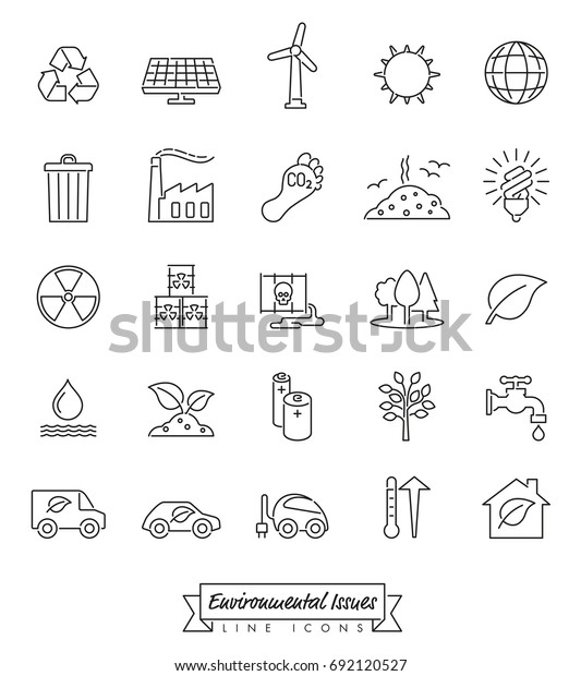 Environmental Issues Line\
icons set. Collection of Environment and Climate related vector\
outlined icons