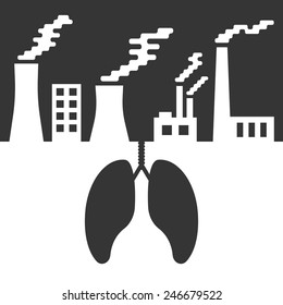 environmental issues with lungs and air pollution. concept of ecocatastrophe, air contamination, pulmonary disease, ecological catastrophe and bionomics. trendy modern design vector illustration