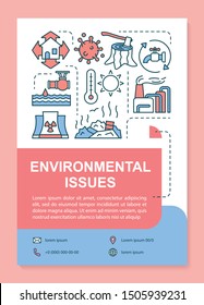 Environmental issues poster template layout. Ecological problems. Banner, booklet, leaflet print design, linear icons. Vector brochure page layouts for magazines, advertising flyers