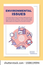 Environmental issues poster template layout. Ecological problems. Banner, booklet, leaflet print design, linear icons. Global warm. Vector brochure page layouts for magazines, advertising flyers