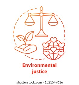 Environmental Justice Concept Icon. Equitable Attitude Towards Earth Idea Thin Line Illustration In Red. Taking Care Of Nature And Environment. Sustainable Living. Vector Isolated Outline Drawing