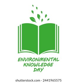 Environmental Knowledge Day book with green leaves, vector art illustration.