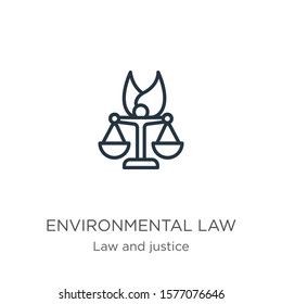 Environmental law icon. Thin linear environmental law outline icon isolated on white background from law and justice collection. Line vector sign, symbol for web and mobile