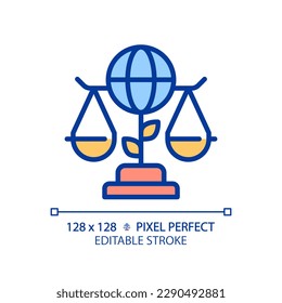 Environmental law pixel perfect RGB color icon. Protecting natural ecosystems with legal rules. Global regulation. Isolated vector illustration. Simple filled line drawing. Editable stroke