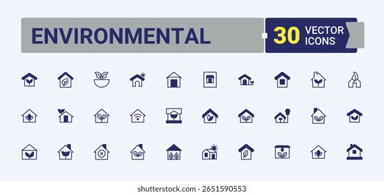 Environmental line icon. Contain linear symbols house, global, pollution, ecology, energy and more. Green House icon set. Modern vector illustration. Outline and solid pictogram.