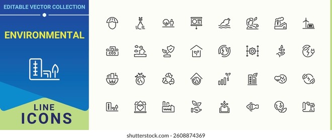 Environmental line icon set. Contain linear symbols nature, eco, earth, green, ecology and more. Environment linear icon collection. Modern vector UI icons. Pixel perfect.