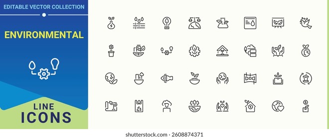 Environmental line icon set. Contain linear symbols nature, eco, earth, green, ecology and more. Environment linear icon collection. Modern vector UI icons. Pixel perfect.
