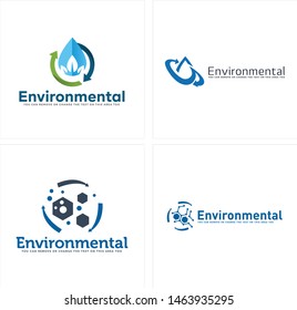 Environmental logo design drop leaf and molecule with arrows suitable for recycling recovery technologies