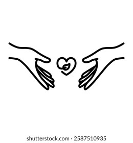 Environmental love icon. Image of hands offering love to the environment