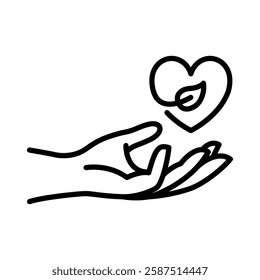 Environmental love icon. Image of hands offering love to the environment
